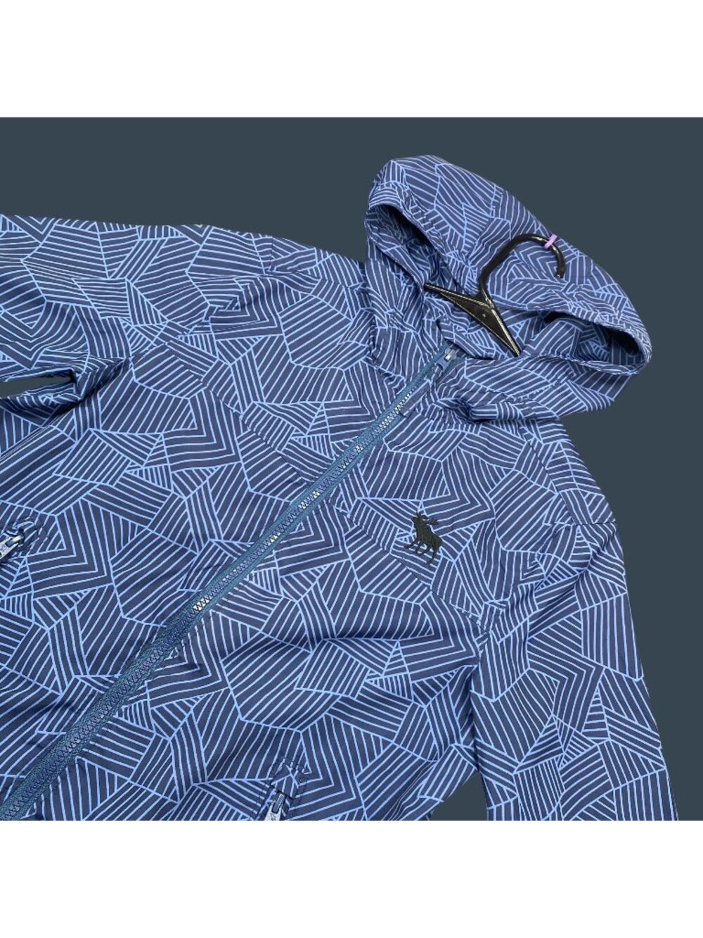 Abercrombie Kids L Blue Geometric Hooded Windbraker Jacket Full Zip Pockets